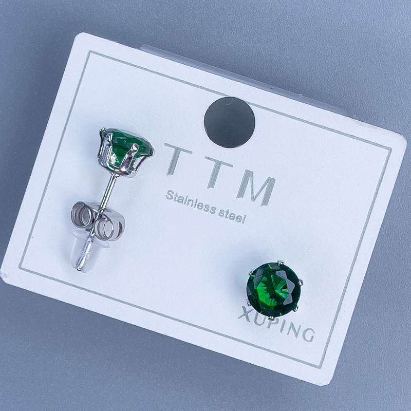 Xuping Stud Earrings with Green Stone 6mm+- Rhodium