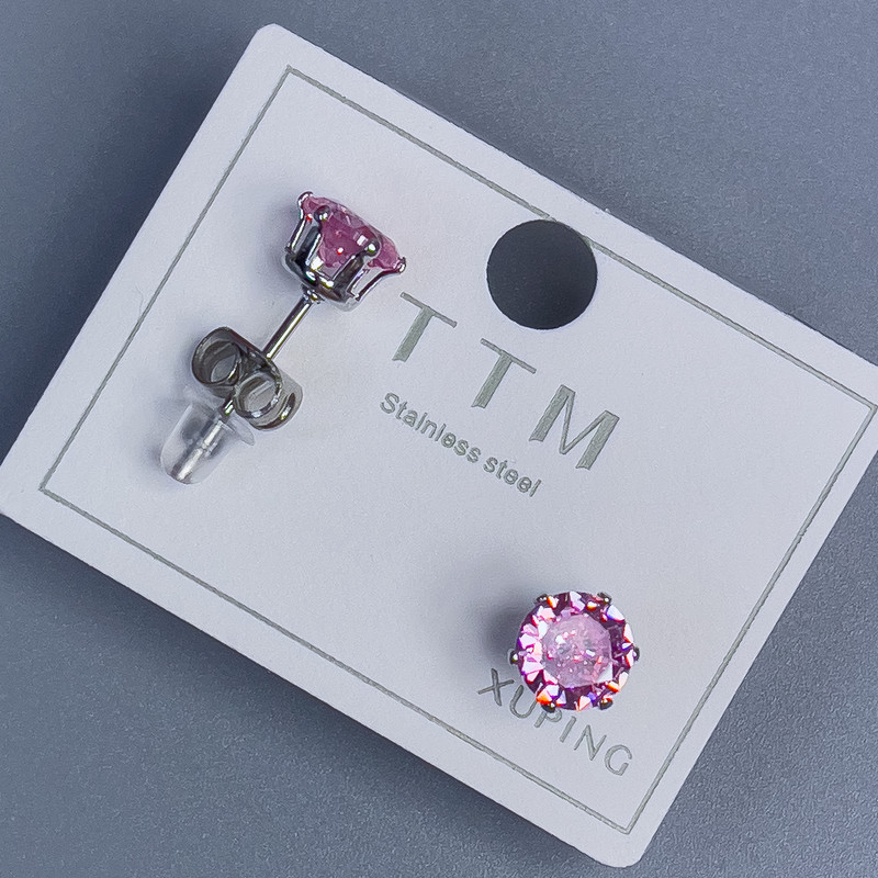 Xuping Stud Earrings with Pink Stone 6mm+- Rhodium