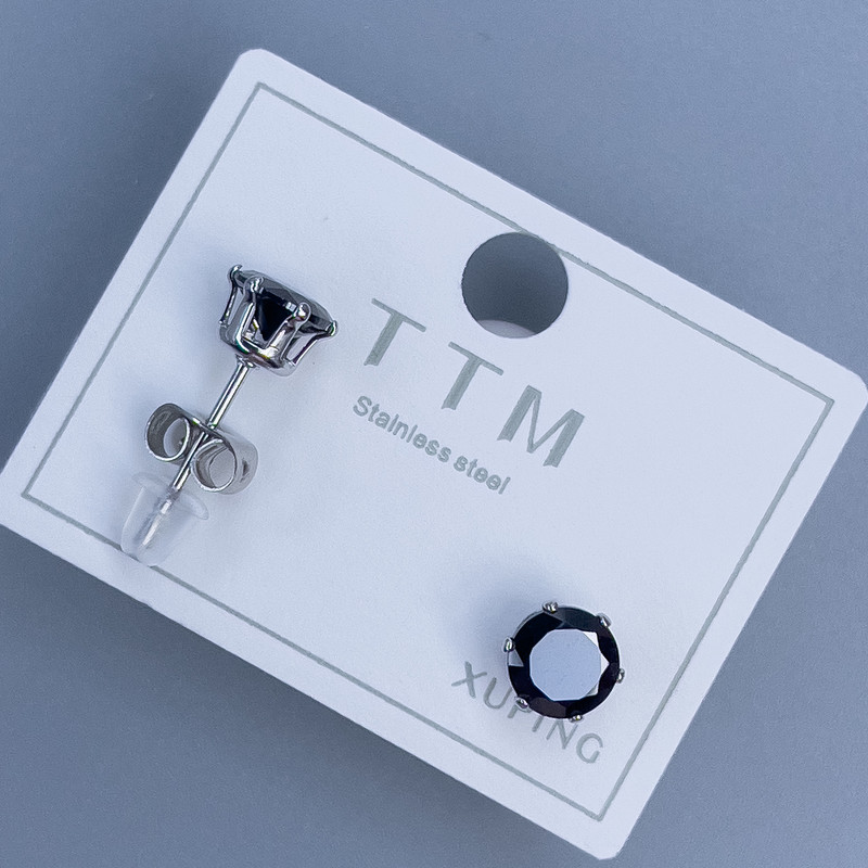 Xuping Stud Earrings with Black Stone 6mm+- Rhodium