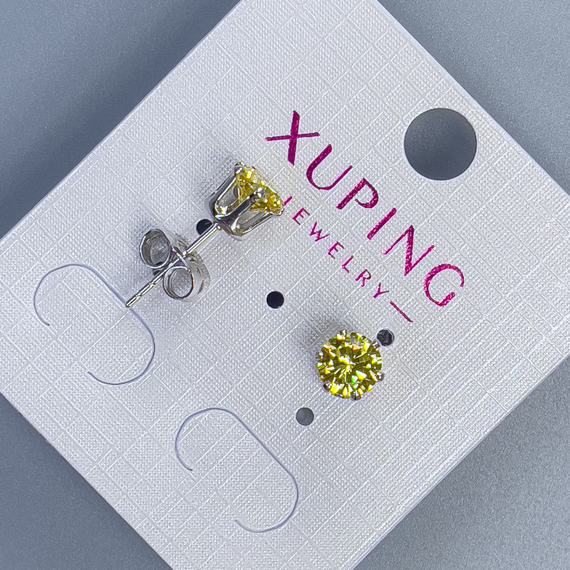 Xuping Stud Earrings with Yellow Stone, Crown Setting 6mm+/- Rhodium Plated
