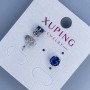 Xuping Stud Earrings with Blue Stone, Crown Setting 6mm+/- Rhodium Plated