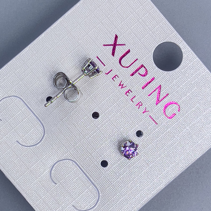 Xuping Stud Earrings with Purple Stone 4mm+/- Rhodium Plated