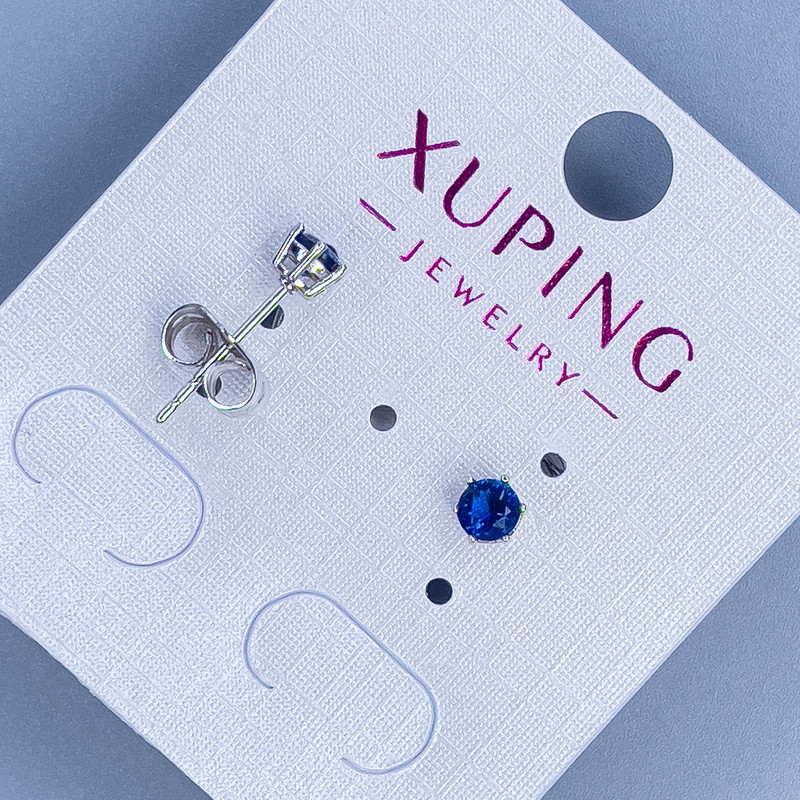 Xuping Stud Earrings with Blue Stone 4mm+/- Rhodium Plated