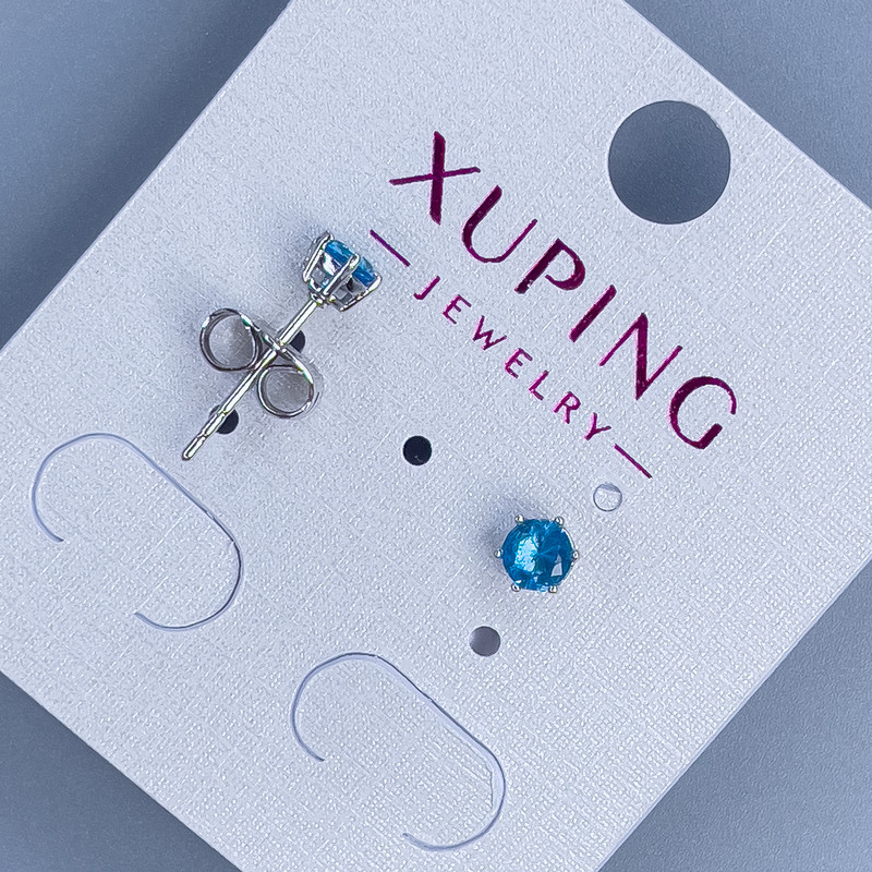 Xuping Stud Earrings with Blue Stone 4mm+- Rhodium