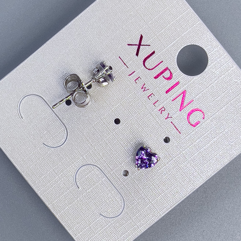 Xuping Stud Earrings Heart with Purple Stone 5mm+- Rhodium