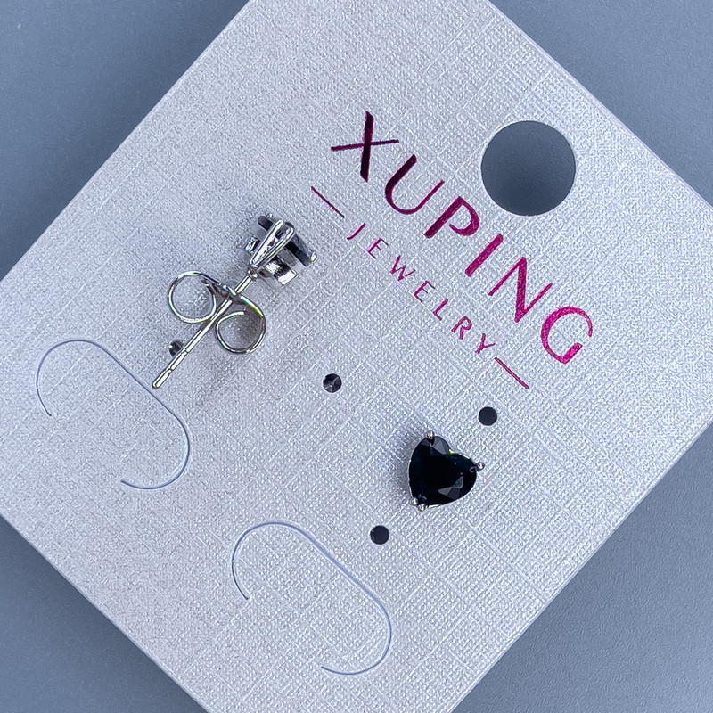 Xuping Stud Earrings Heart with Black Stone 5mm+- Rhodium