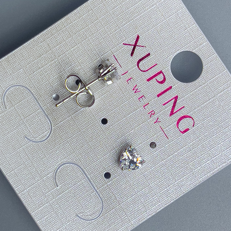 Xuping Stud Earrings Heart with White Stone 5mm+/- Rhodium