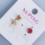 Xuping Stud Earrings with Red Stone "Quadro" Setting 6mm+- 18K Gold Plating