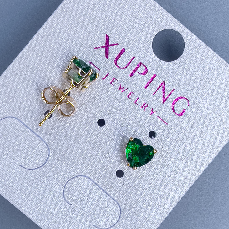Xuping Heart Stud Earrings with Green Stone 5mm+- 18K Gold Plating