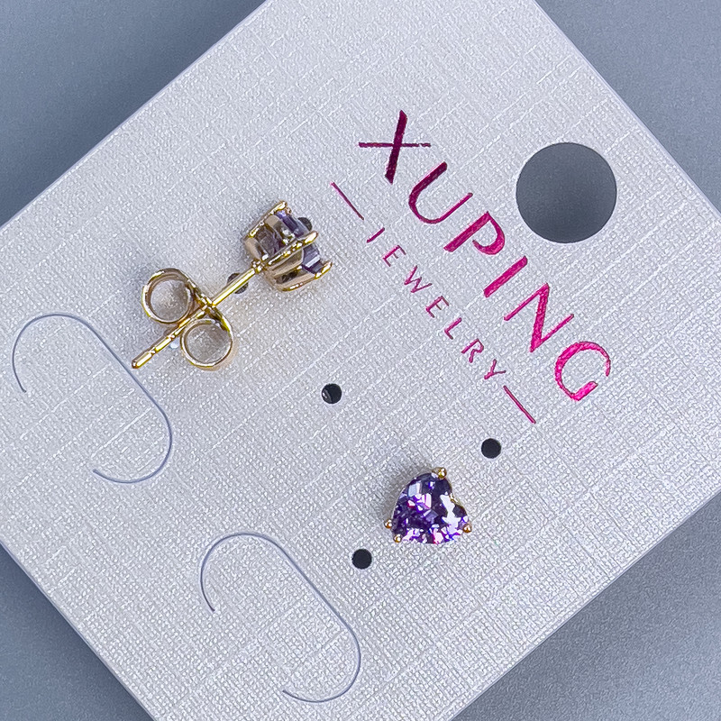 Xuping Heart Stud Earrings with Purple Stone 5mm+- 18K Gold Plating