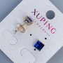Xuping Stud Earrings with Blue Stone, Quadro Setting 6mm+/- 18K Gold Plated