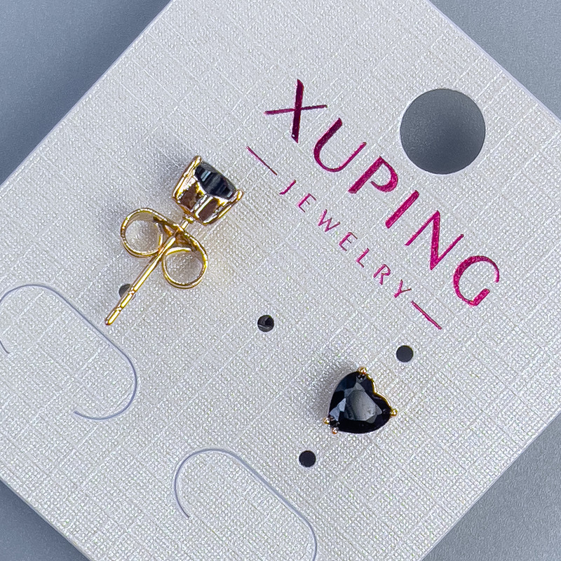Xuping Heart Stud Earrings with Black Stone 5mm+/- 18K Gold Plated