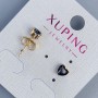 Xuping Heart Stud Earrings with Black Stone 5mm+/- 18K Gold Plated
