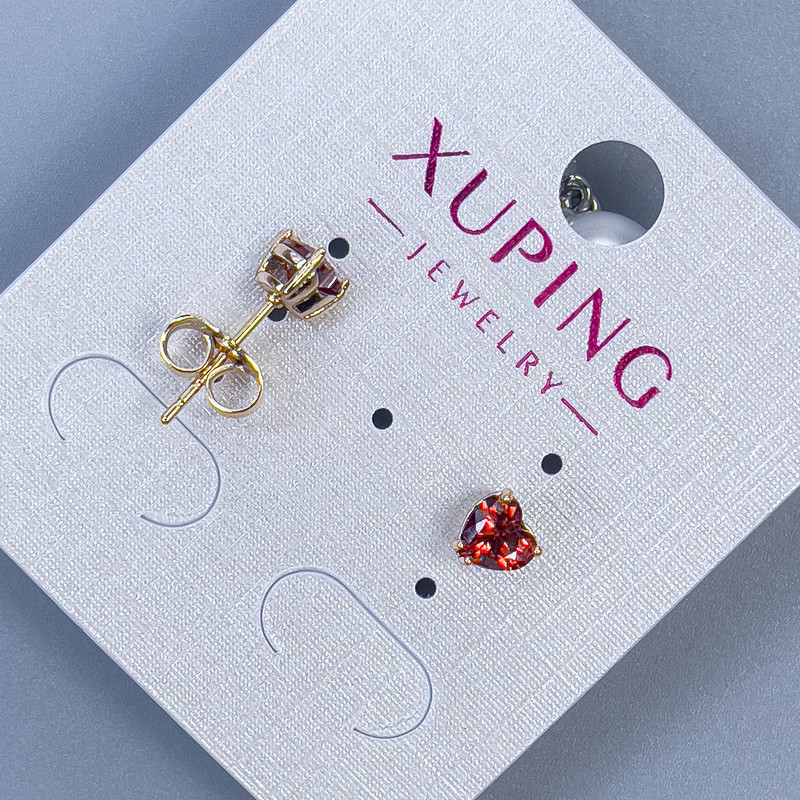 Xuping Heart Stud Earrings with Red Stone 5mm+/- 18K Gold Plated