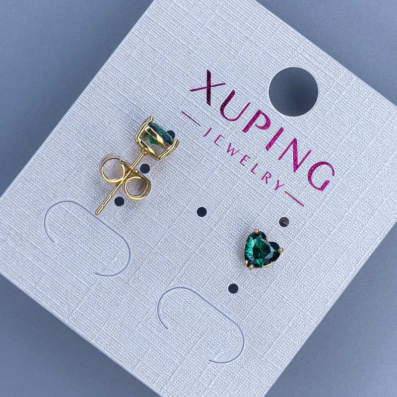 Xuping Heart Stud Earrings with Green Stone 6mm+/- 18K Gold Plated