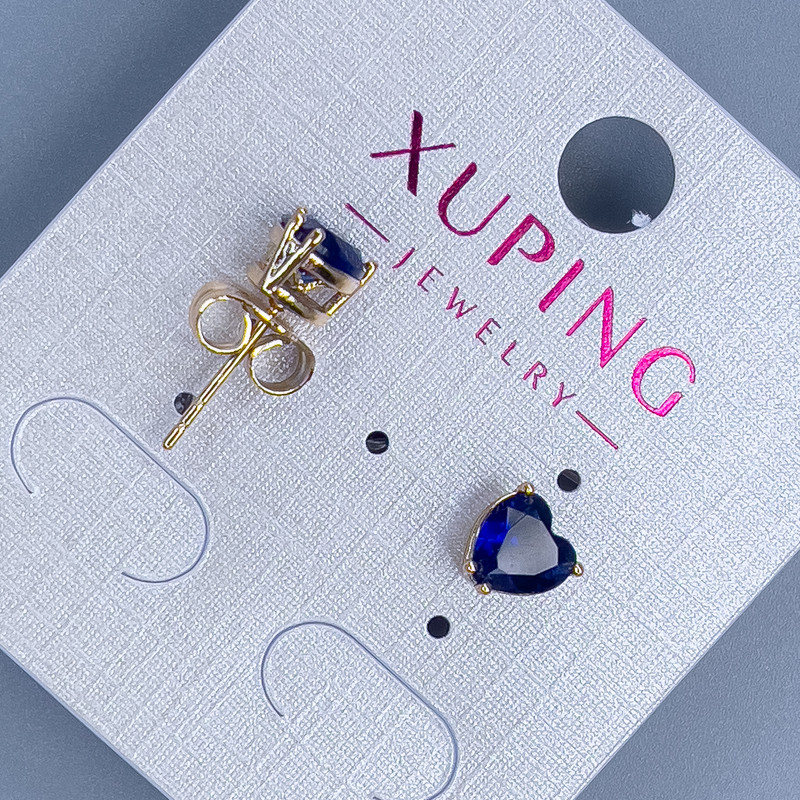 Xuping Heart Stud Earrings with Blue Stone 6mm+/- 18K Gold Plated