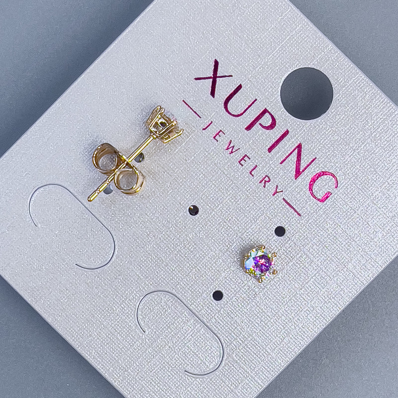 Xuping Stud Earrings with Rainbow Stone 4mm+- 18K Gold Plated