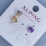 Xuping Stud Earrings with Purple Stone "Quadro" Setting 6mm+- 18K Gold Plated