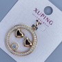 Xuping "Two Hearts" Pendant with White Rhinestones, Diameter 26mm+/-, Thickness 3mm+/-, Length 32mm+/-, Gold-Plated