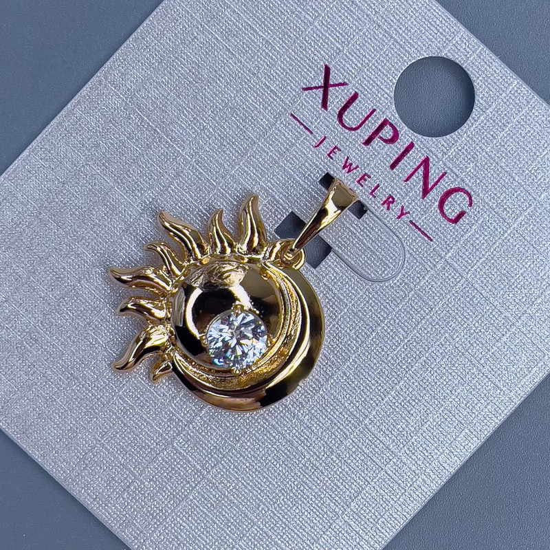 Xuping Pendant with White Crystal, Diameter 19mm+/-, Thickness 5mm+/-, Length 25mm+/-, Gold-Plated