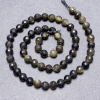 Sun Obsidian Beads on Thread, Faceted Round, Diameter 6mm+/-, Length 37cm+