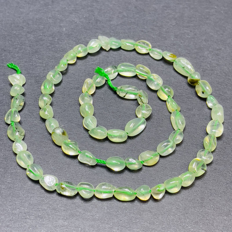 Prehnite Beads on Thread, Tumbled, Diameter 7x5mm+-, Length 41cm+