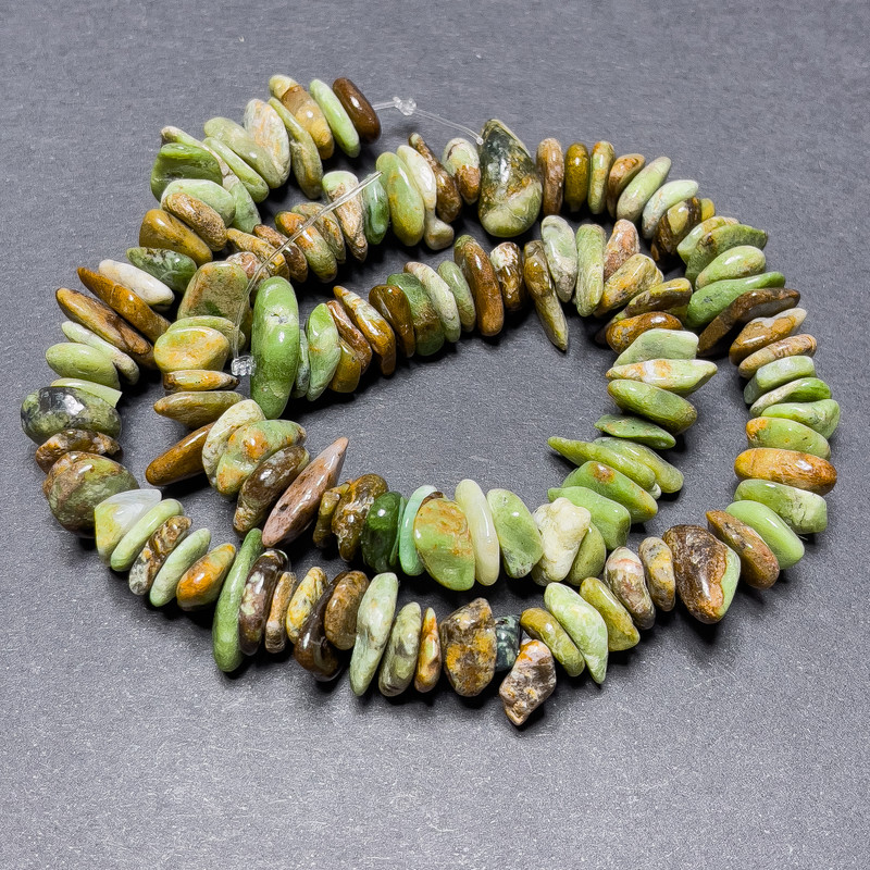 Jasper Beads on Fishing Line, Chips, Diameter 12x4mm+/-, Length 39cm+