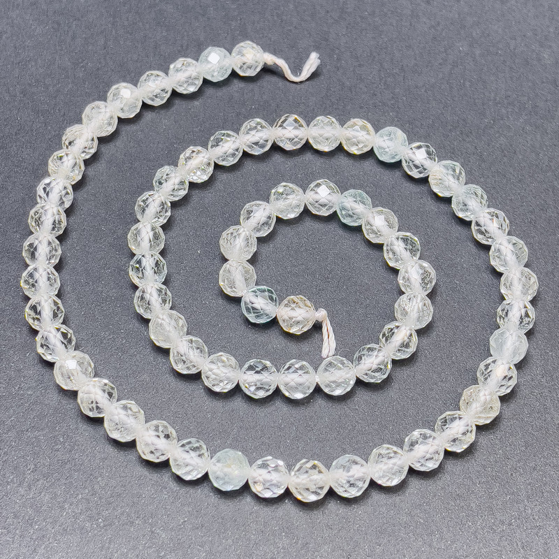 Rock Crystal with Topaz Beads on Thread, Faceted Round, Diameter 6mm+-, Length 39cm+