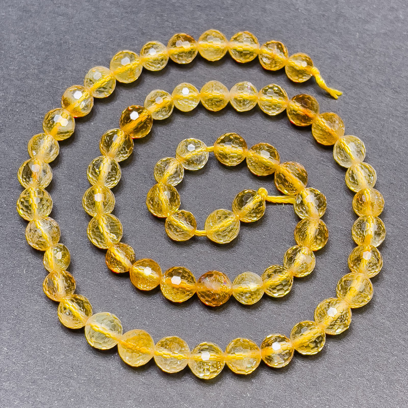 Citrine Beads on Thread, Faceted Ball, Diameter 6mm+-, Length 37cm+