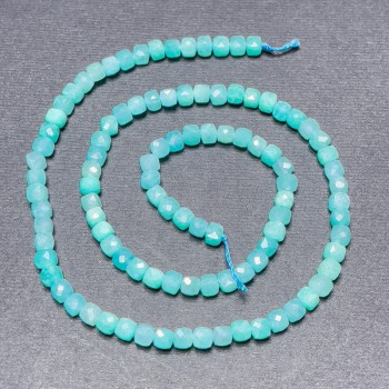 Amazonite Beads on Thread, Faceted Cube, Diameter 4mm+/-, Length 39cm+