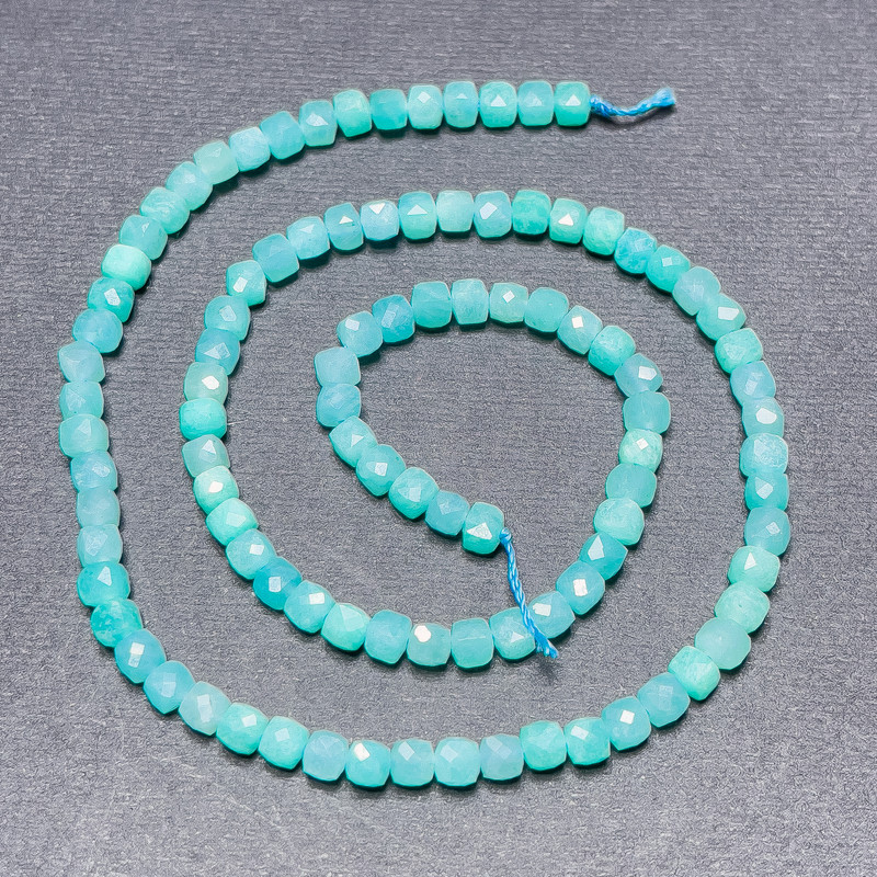 Amazonite Beads on Thread, Faceted Cube, Diameter 4mm+/-, Length 39cm+