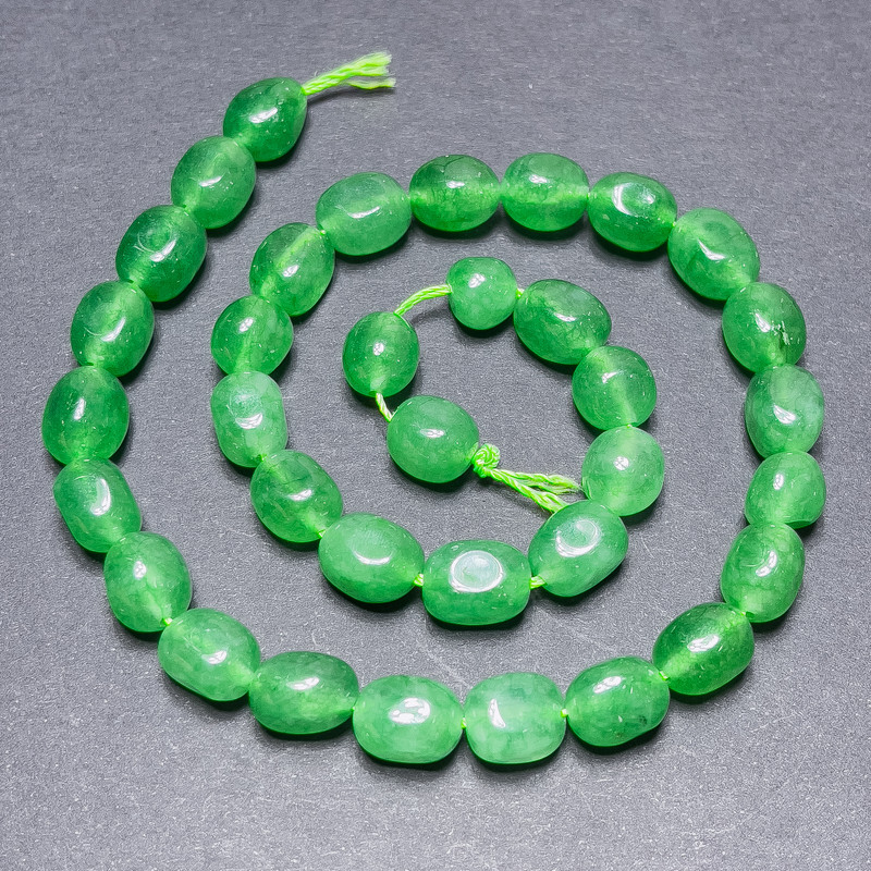 Jade (Synthetic) Beads on Thread, Tumbled, Diameter 10x7mm+-, Length 38cm+