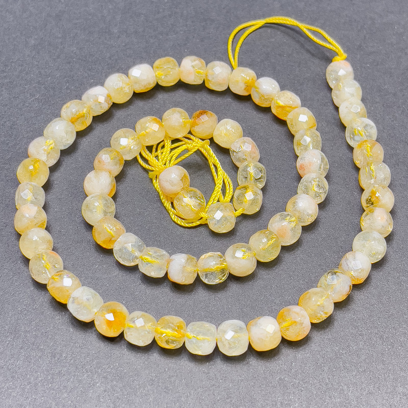 Citrine Beads on Thread, Faceted Cube, Diameter 6mm+-, Length 40cm+