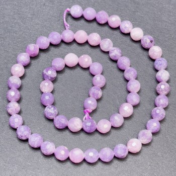 Lepidolite Beads on Thread, Faceted Ball, Diameter 6mm+/-, Length 36cm