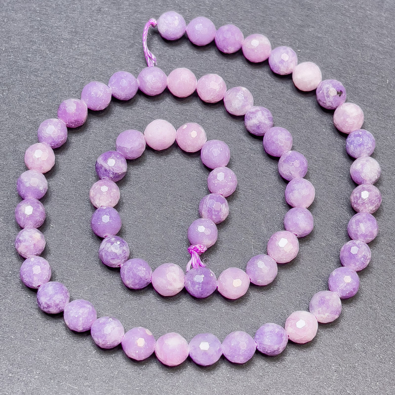 Lepidolite Beads on Thread, Faceted Ball, Diameter 6mm+/-, Length 36cm