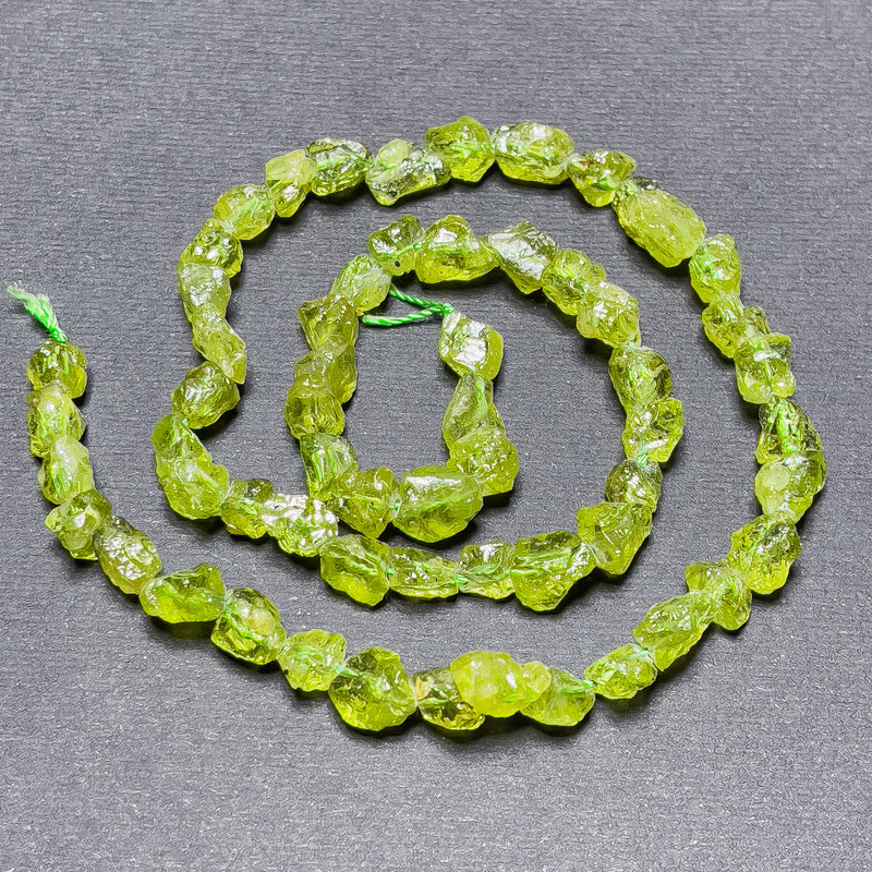 Chrysolite Beads on Thread, Natural Raw Tumbled Stone, Diameter 8x6mm+/-, Length 40cm+