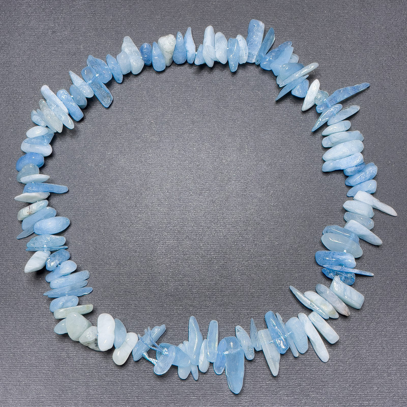 Aquamarine Beads on Thread, Natural Stone Chip/Needle, Diameter 23x6mm+/-, Diameter 15x3mm+/-, Length 40cm+