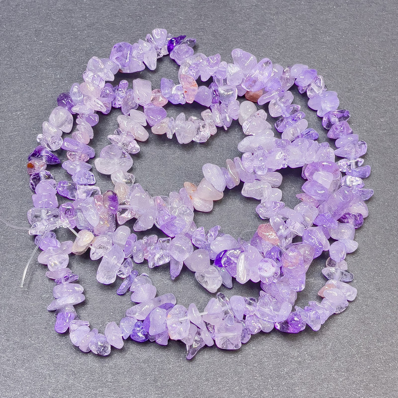 Amethyst Beads on Fishing Line, Natural Stone Chips, Diameter 9x5mm+-, Length 80cm+