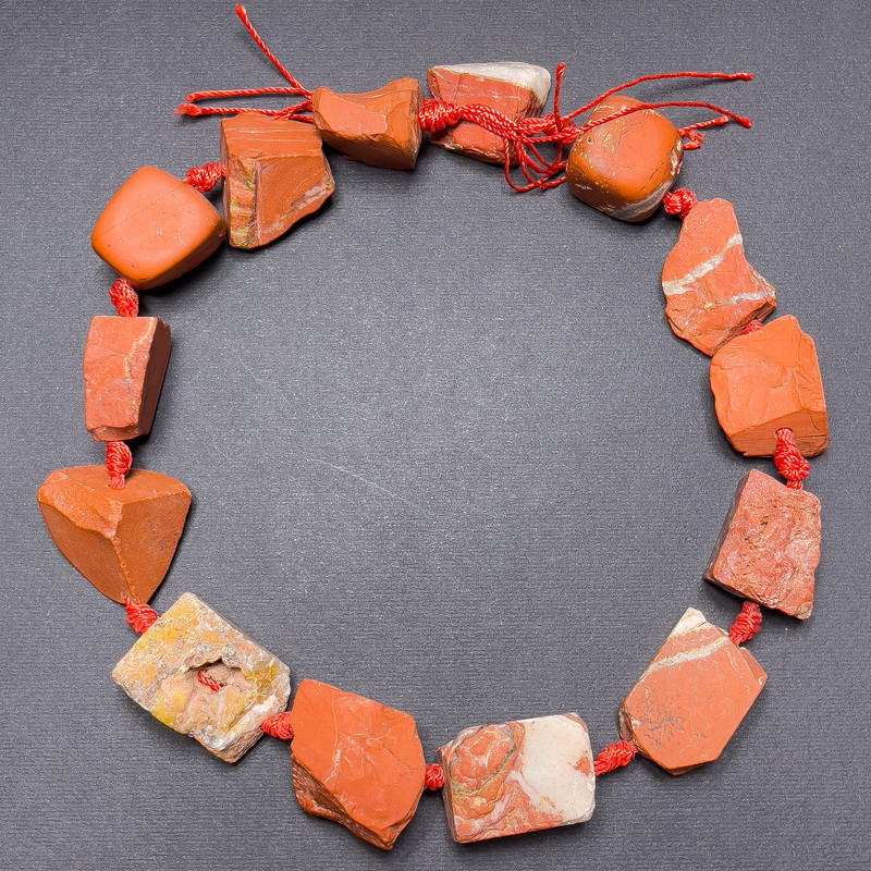 Red Jasper Beads, Unpolished Natural Tumbled Stone on Thread, d 28x22mm+/-, Length 43cm+