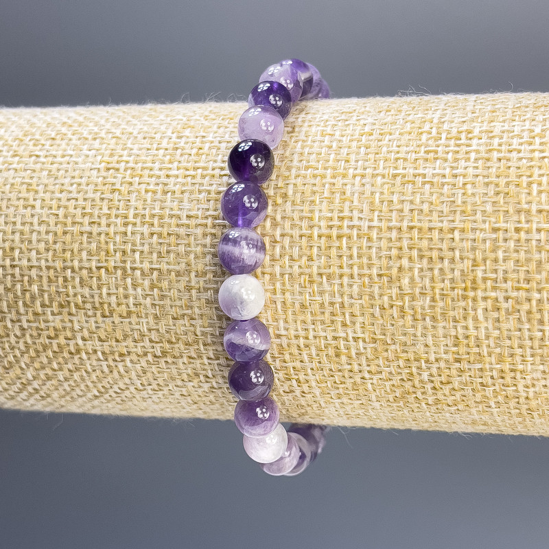 Amethyst Bracelet Smooth Ball, Diameter 6mm+/-, Length 18cm Stretch