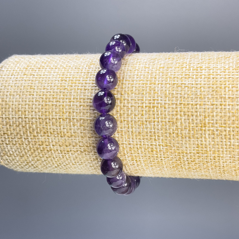 Amethyst Bracelet Smooth Ball, Diameter 8mm+/-, Length 18cm Stretch
