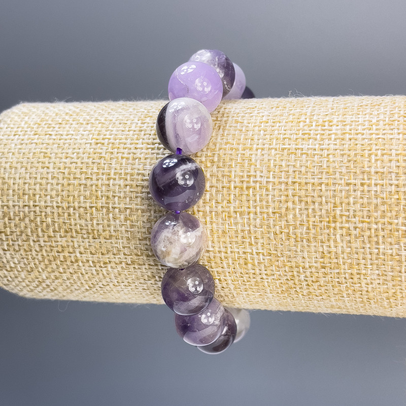 Amethyst Bracelet Smooth Ball Beads, diameter 12mm+/-, length 18cm stretch