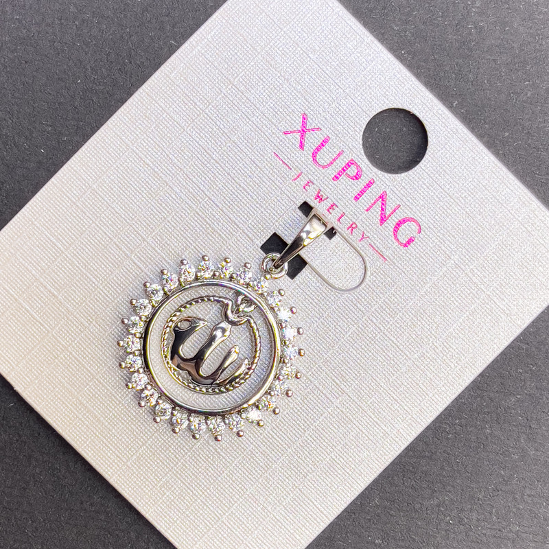 Xuping Sura Pendant with White Rhinestones, diameter 19mm+/-, length 28mm+/- rhodium