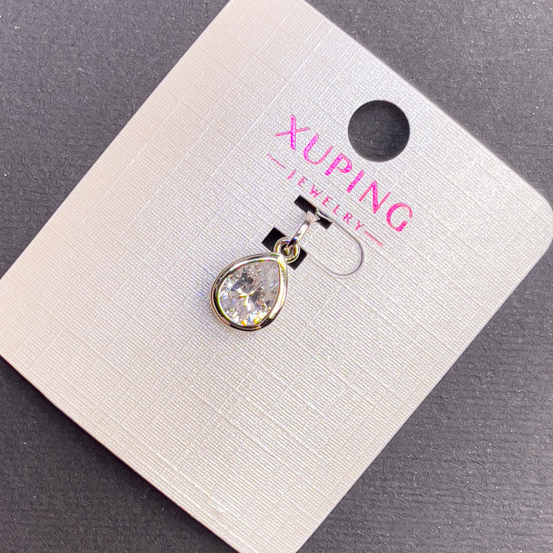 Xuping Pendant with White Crystal, diameter 8mm+/-, length 16mm+/- rhodium