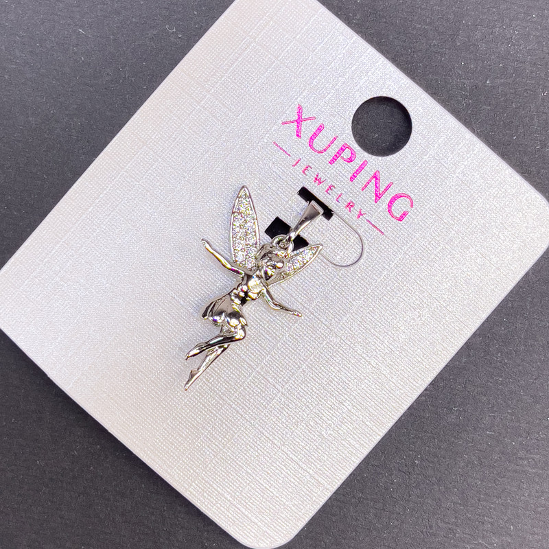 Xuping Fairy Pendant with White Rhinestones, diameter 14mm+/-, length 27mm+/- rhodium
