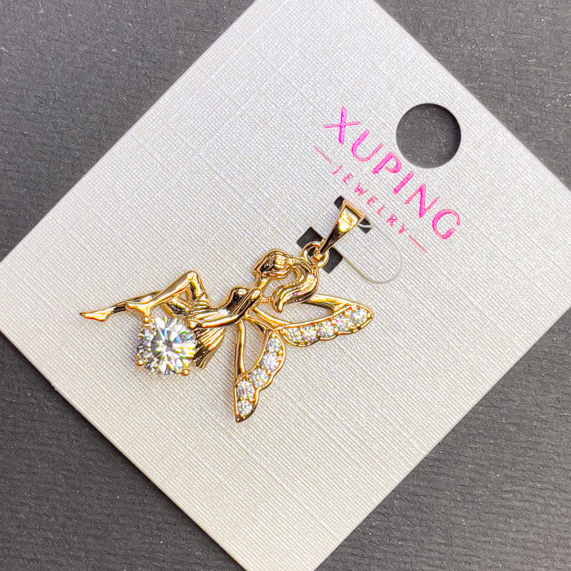 Xuping Fairy Pendant with White Rhinestones, diameter 17mm+/-, length 30mm+/- 18K gold plated