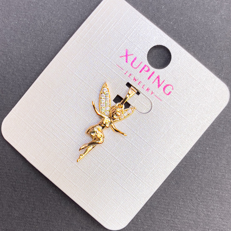 Xuping Fairy Pendant with White Rhinestones, diameter 14mm+/-, length 27mm+/- 18K gold plating
