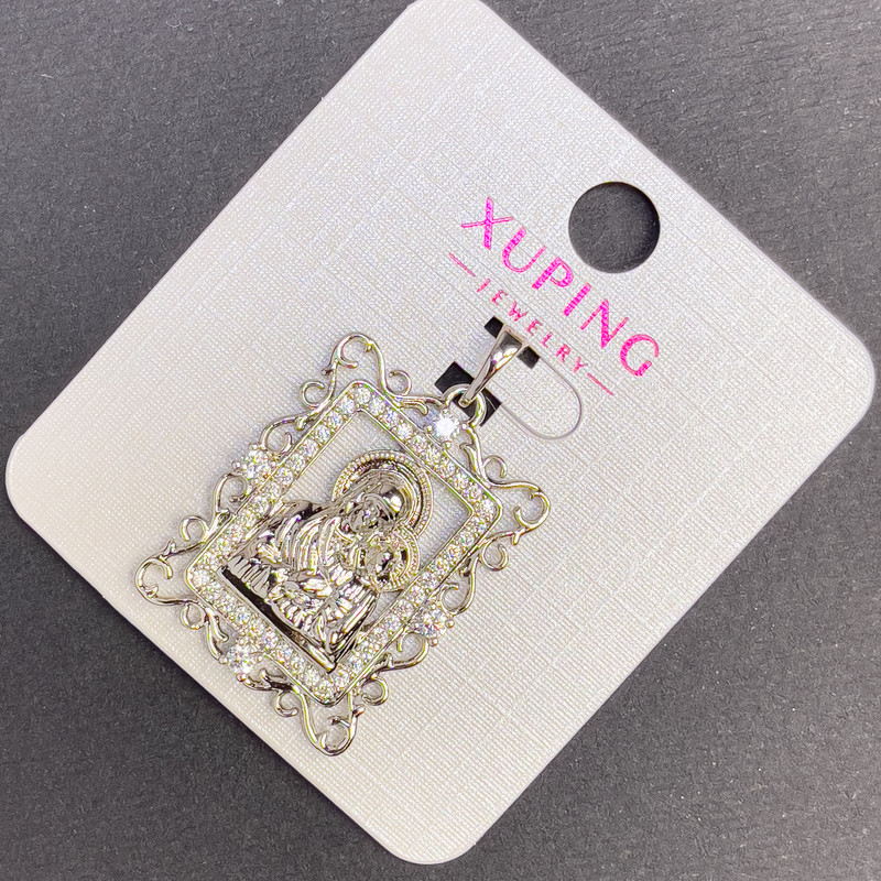 Xuping Icon Pendant with White Rhinestones, diameter 20mm+/-, length 32mm+/-, Rhodium