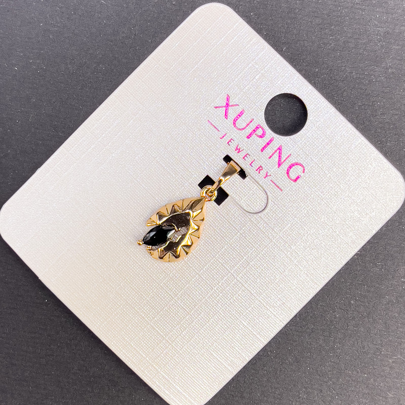 Xuping Pendant with Black Crystal, 8mm Ø, 20mm L approx, 18K Gold Plated