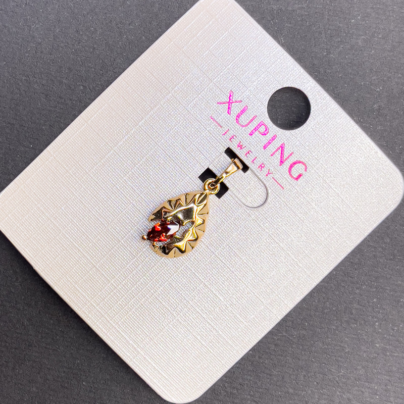Xuping Pendant with Red Crystal, diameter 8mm+/-, length 20mm+/- 18K gold plating